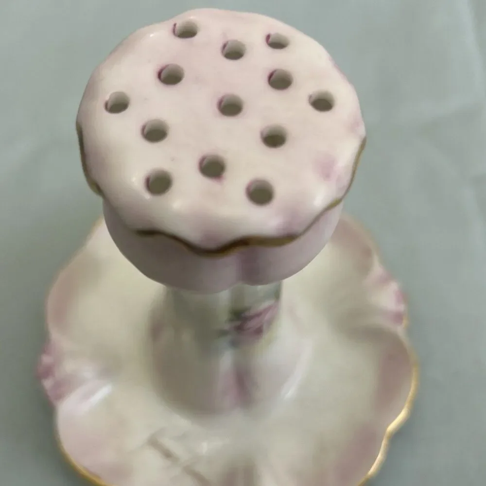 Vintage Victorian Style Hand-Painted Pink Rose Hat Pin Holder Signed